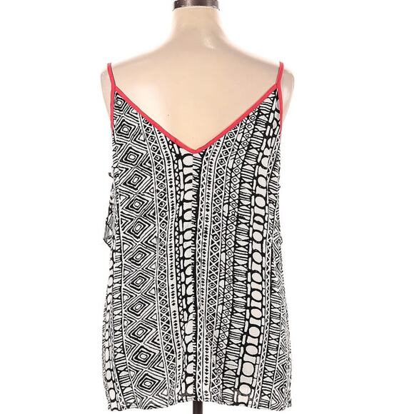 Haptics Black White Red Ruffle Cami Tank Top Tribal Print Plus Size 1X $38 - Picture 2 of 3